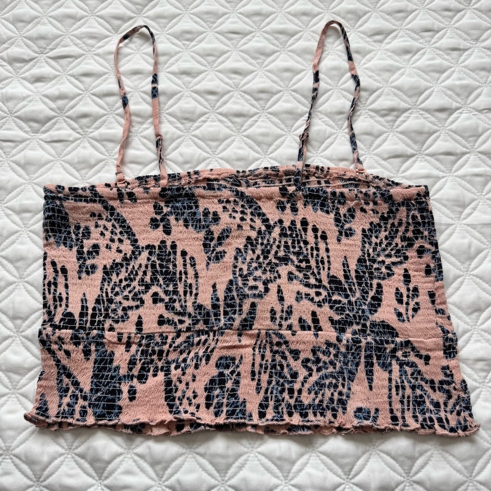 Free People FP One Maia Smocked Bandeau Crop Top Pink Blue Floral Boho Sz Large - Picture 2 of 13